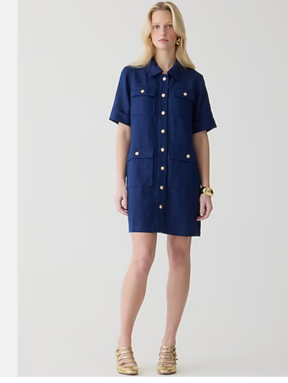 J. Crew Navy Blue Linen Shirt Dress Gamine Nwt 14